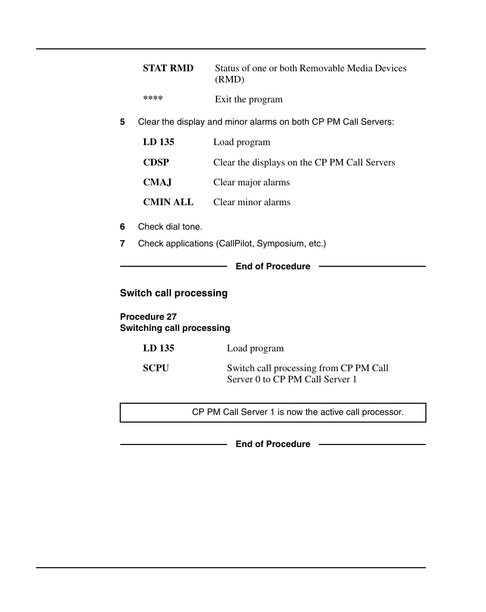Procedure 27 switching call processing | Nortel Networks 1000E User Manual | Page 142 / 468