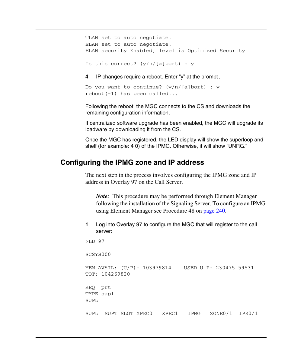 Configuring the ipmg zone and ip address | Nortel Networks 1000E User Manual | Page 147 / 468