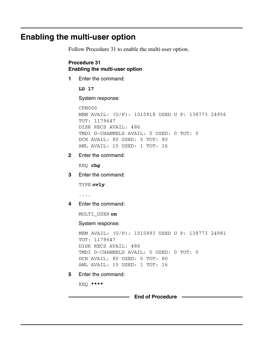 Enabling the multi-user option, Procedure 31 enabling the multi-user option, Procedure 31: "enabling the multi-user option" on | Nortel Networks 1000E User Manual | Page 156 / 468