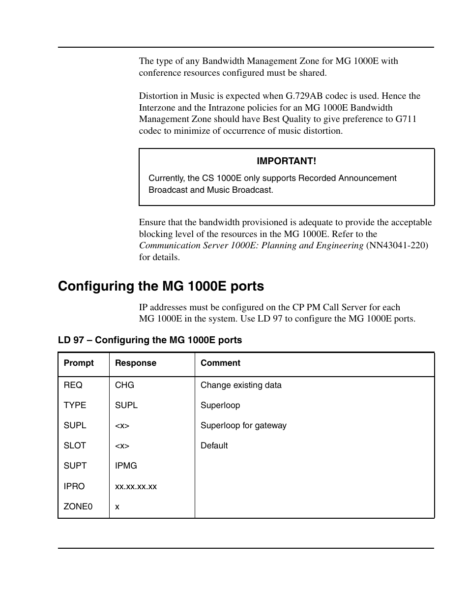 Configuring the mg 1000e ports | Nortel Networks 1000E User Manual | Page 163 / 468