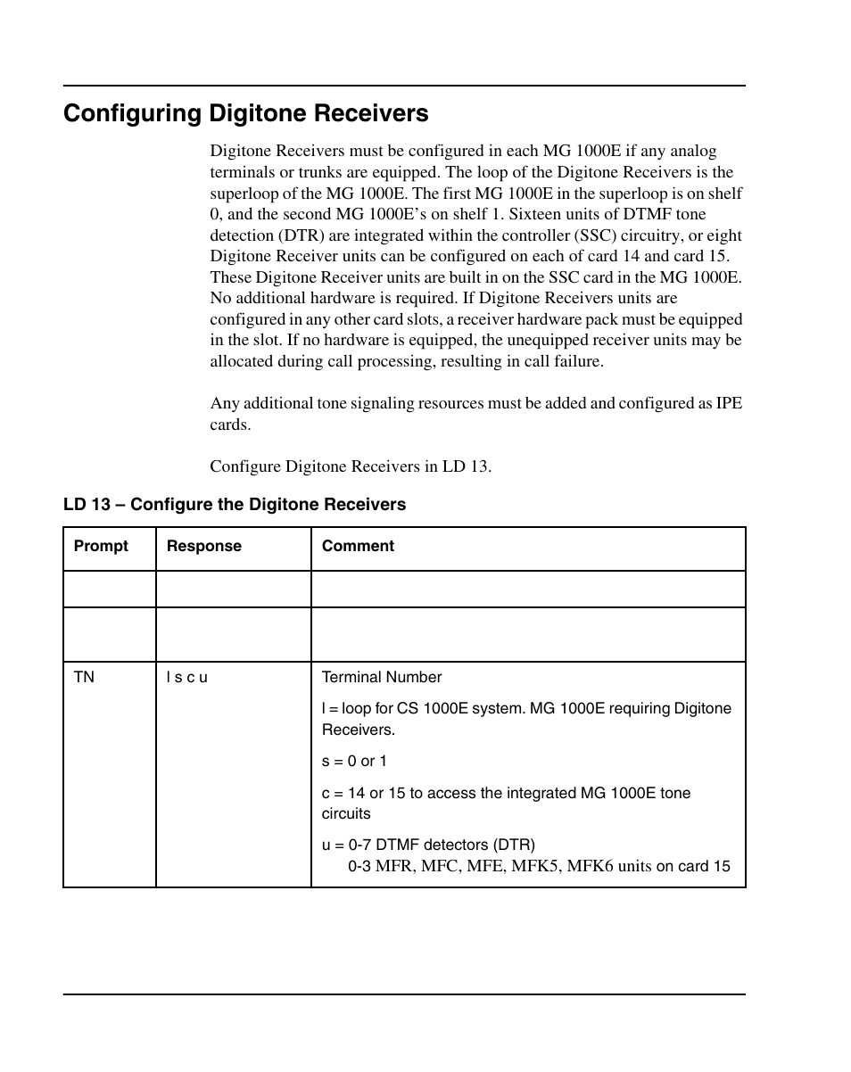 Configuring digitone receivers | Nortel Networks 1000E User Manual | Page 164 / 468