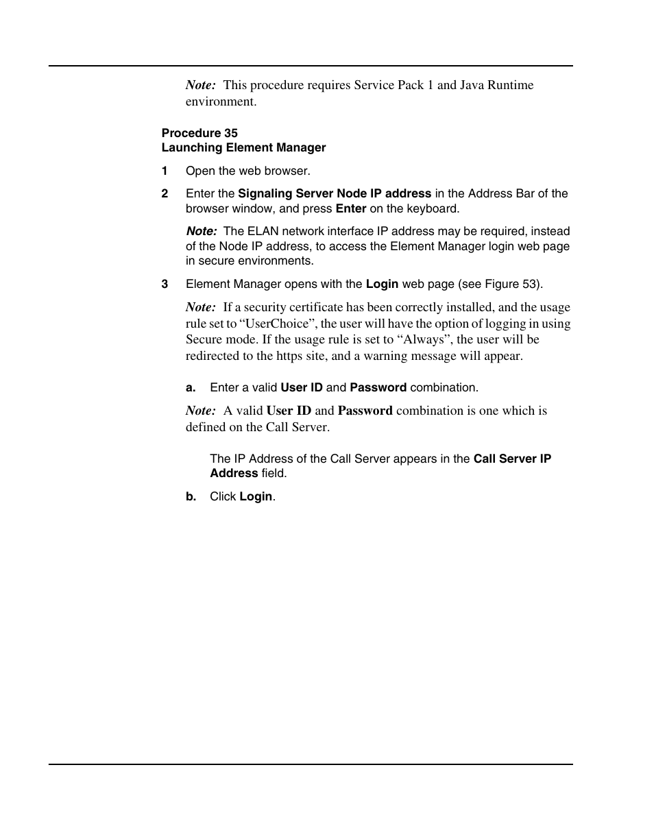 Procedure 35 launching element manager, Procedure 35: "launching element manager" on | Nortel Networks 1000E User Manual | Page 166 / 468
