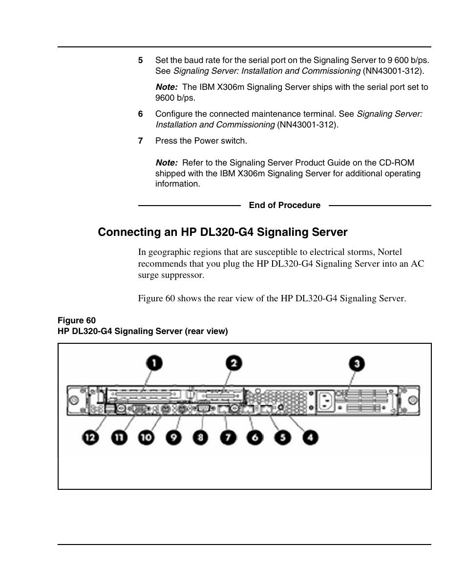 Connecting an hp dl320-g4 signaling server | Nortel Networks 1000E User Manual | Page 187 / 468