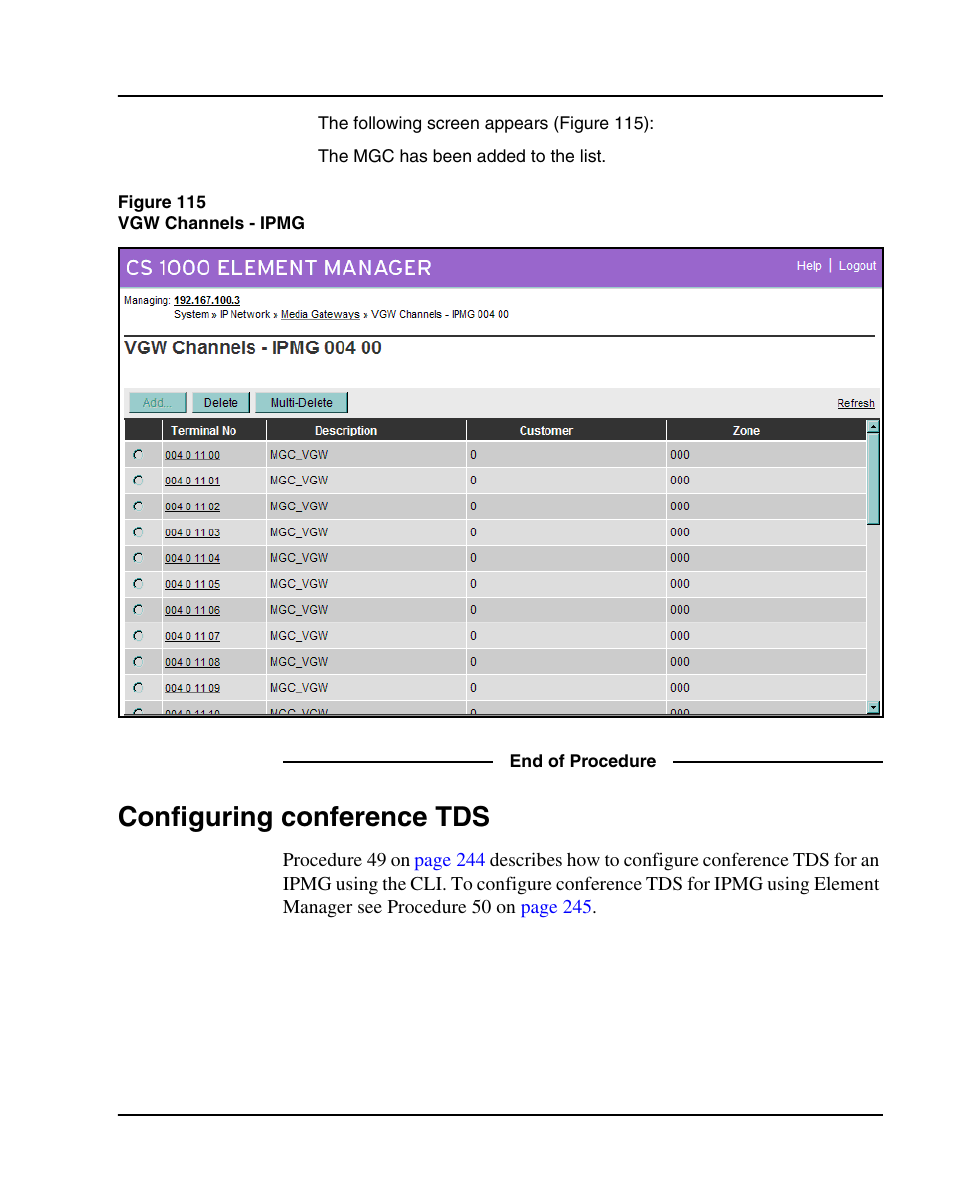 Configuring conference tds | Nortel Networks 1000E User Manual | Page 243 / 468
