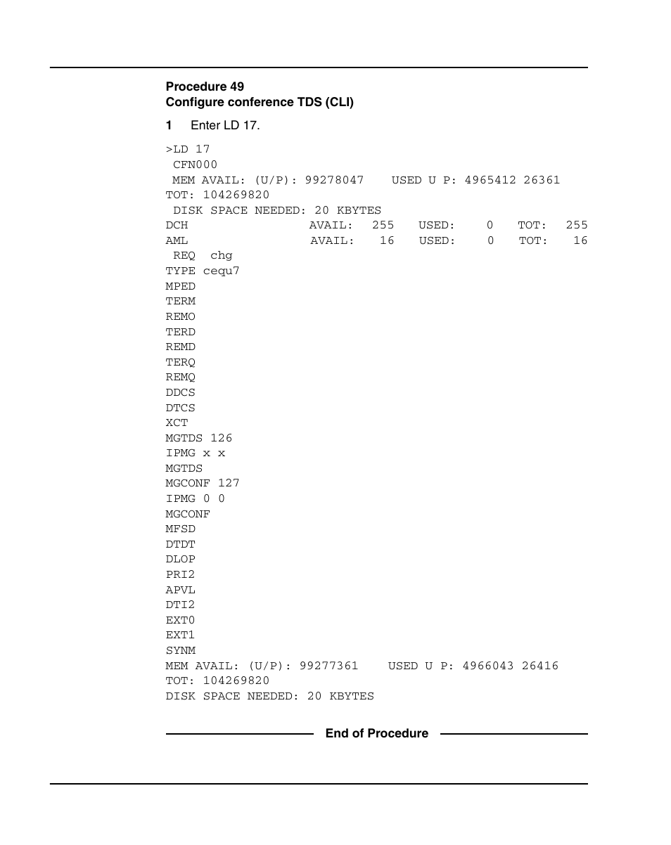 Procedure 49 configure conference tds (cli), Procedure 49 on, Describes | Nortel Networks 1000E User Manual | Page 244 / 468