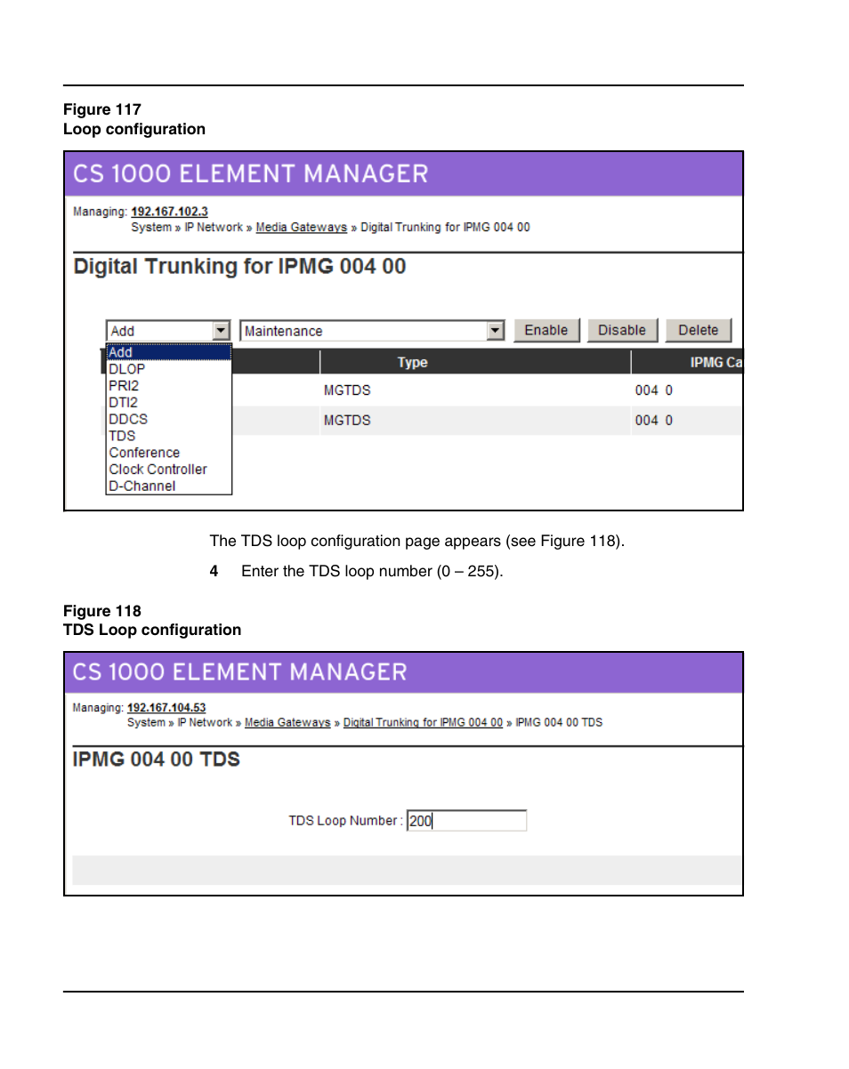 Figure 117 on, Selec | Nortel Networks 1000E User Manual | Page 246 / 468