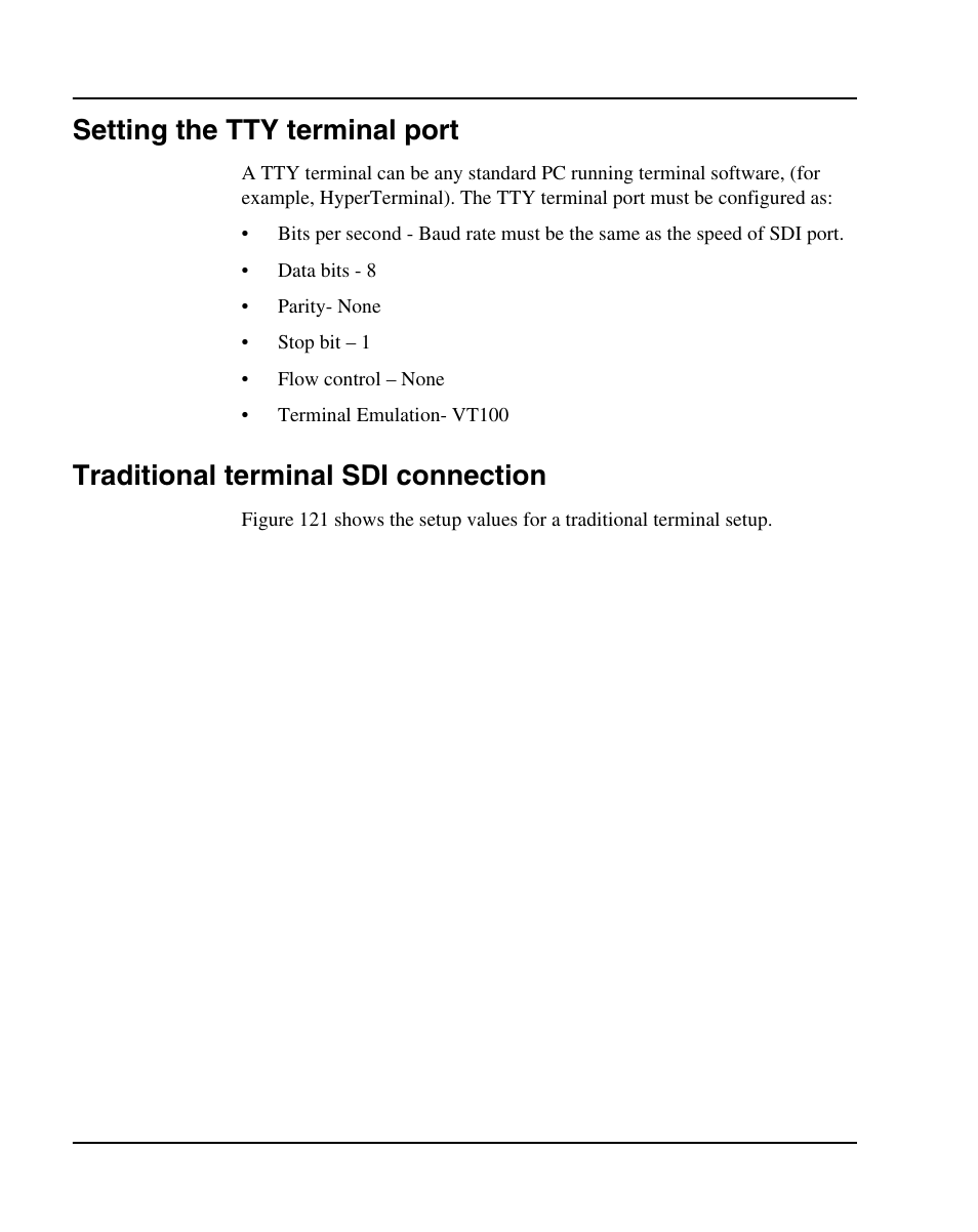 Setting the tty terminal port, Traditional terminal sdi connection | Nortel Networks 1000E User Manual | Page 280 / 468
