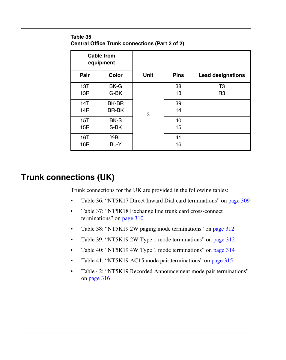 Trunk connections (uk) | Nortel Networks 1000E User Manual | Page 308 / 468
