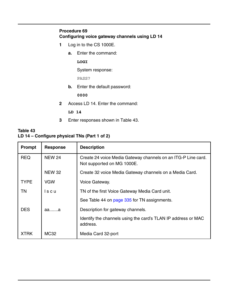 Procedure 69 on, W procedure 69 on | Nortel Networks 1000E User Manual | Page 326 / 468