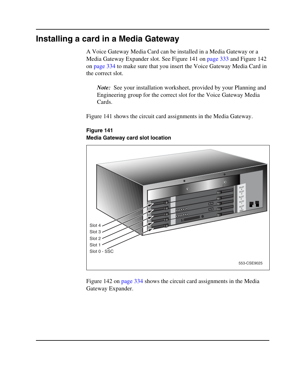 Installing a card in a media gateway | Nortel Networks 1000E User Manual | Page 333 / 468