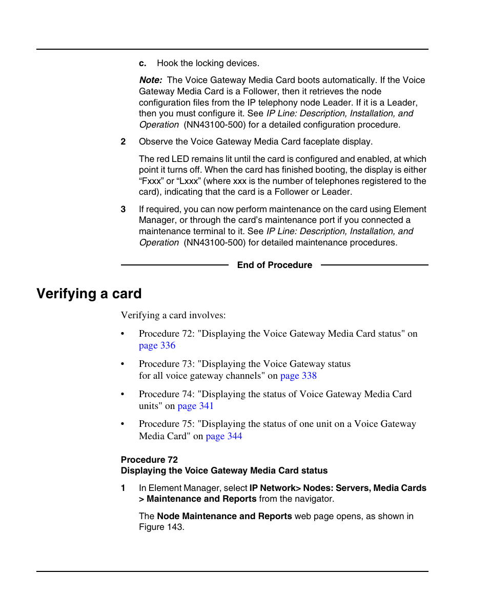 Verifying a card | Nortel Networks 1000E User Manual | Page 336 / 468