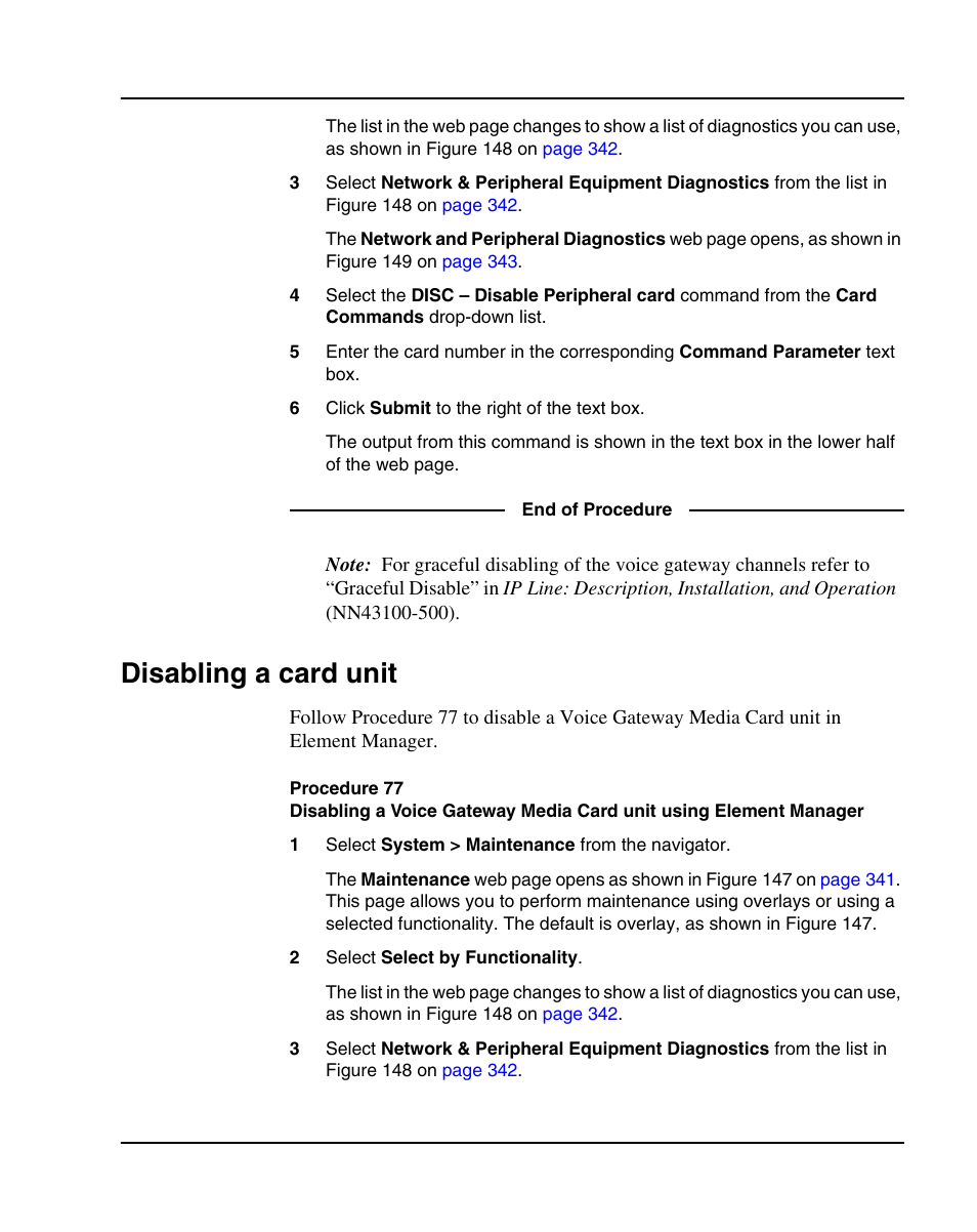 Disabling a card unit | Nortel Networks 1000E User Manual | Page 345 / 468