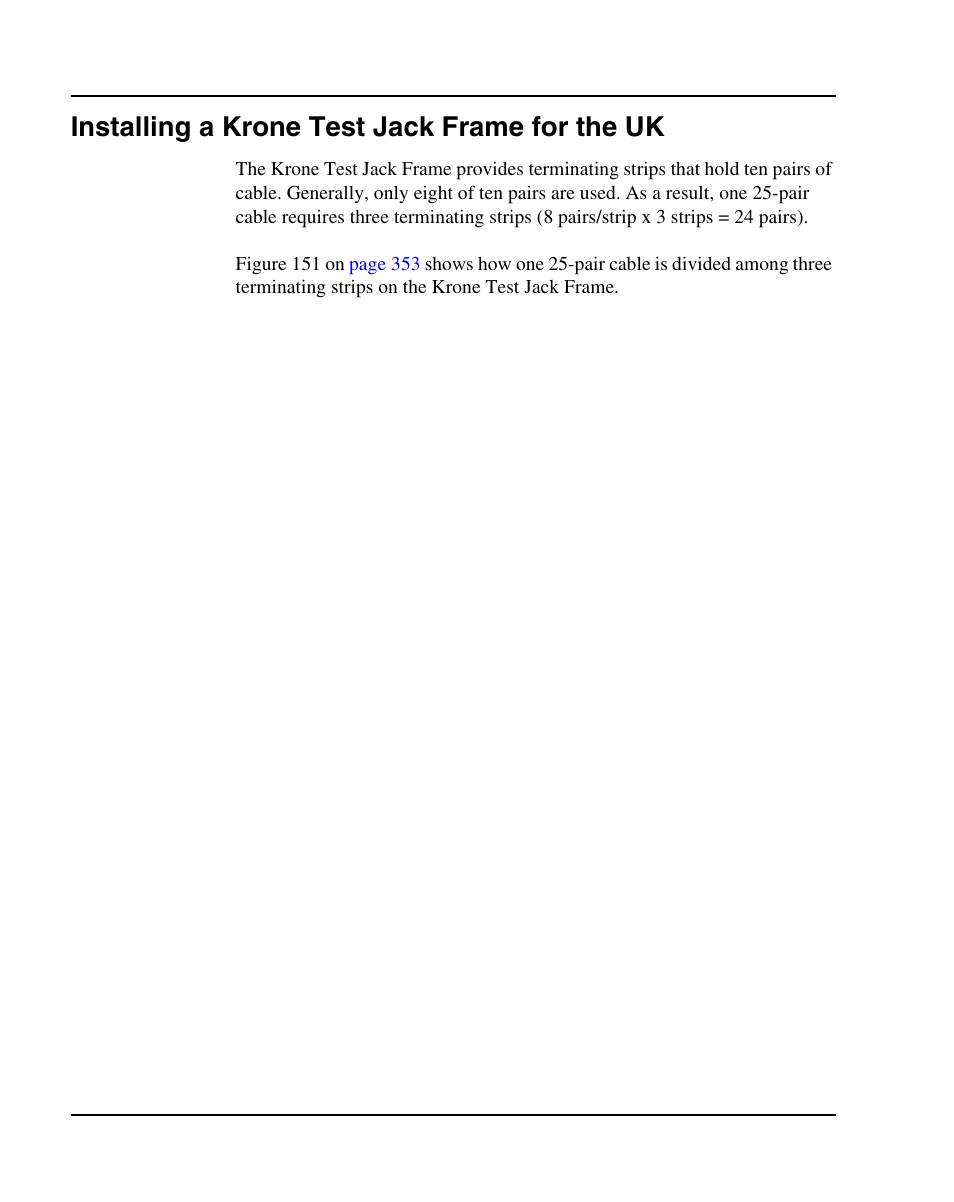 Installing a krone test jack frame for the uk | Nortel Networks 1000E User Manual | Page 352 / 468