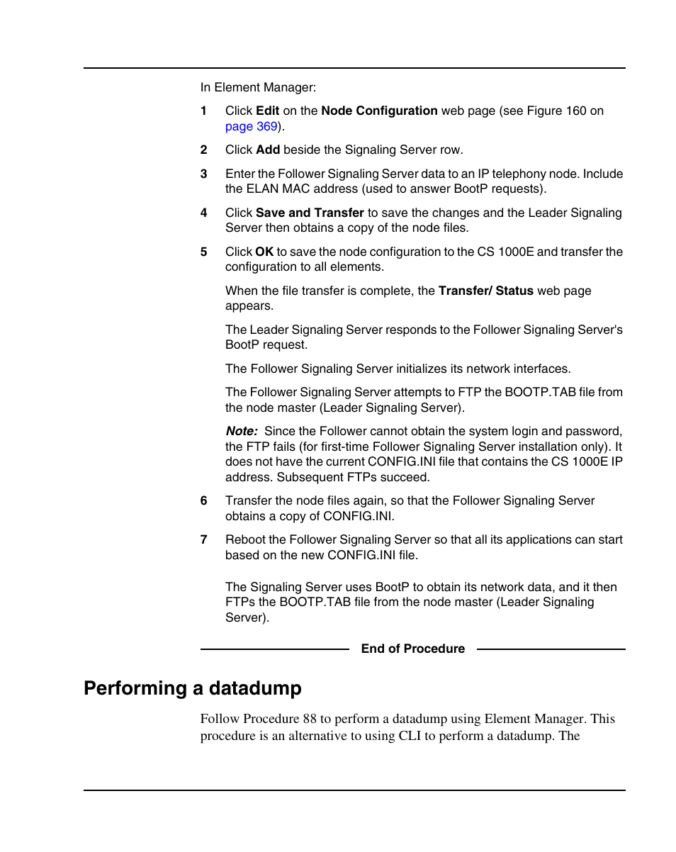 Performing a datadump | Nortel Networks 1000E User Manual | Page 375 / 468