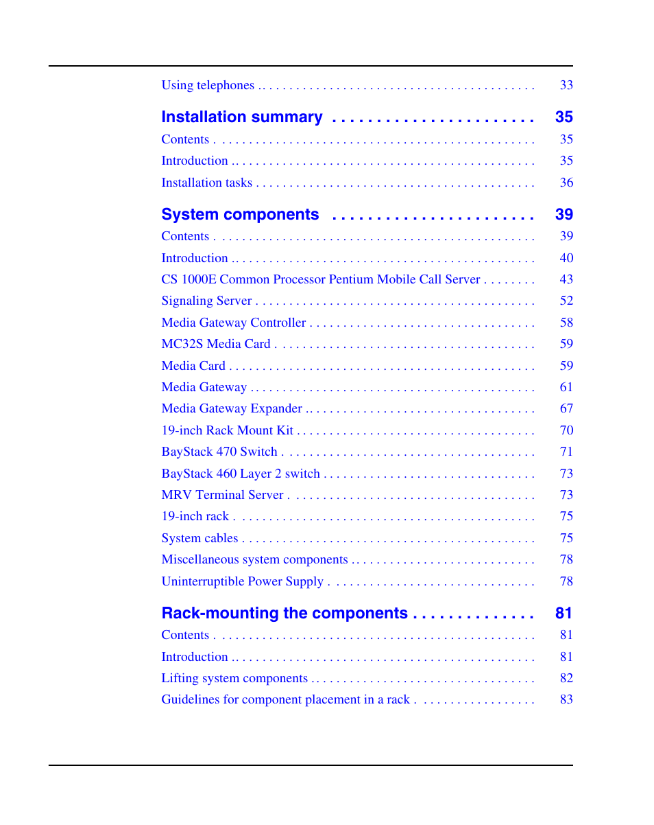 Installation summary, System components, Rack-mounting the components | Nortel Networks 1000E User Manual | Page 4 / 468
