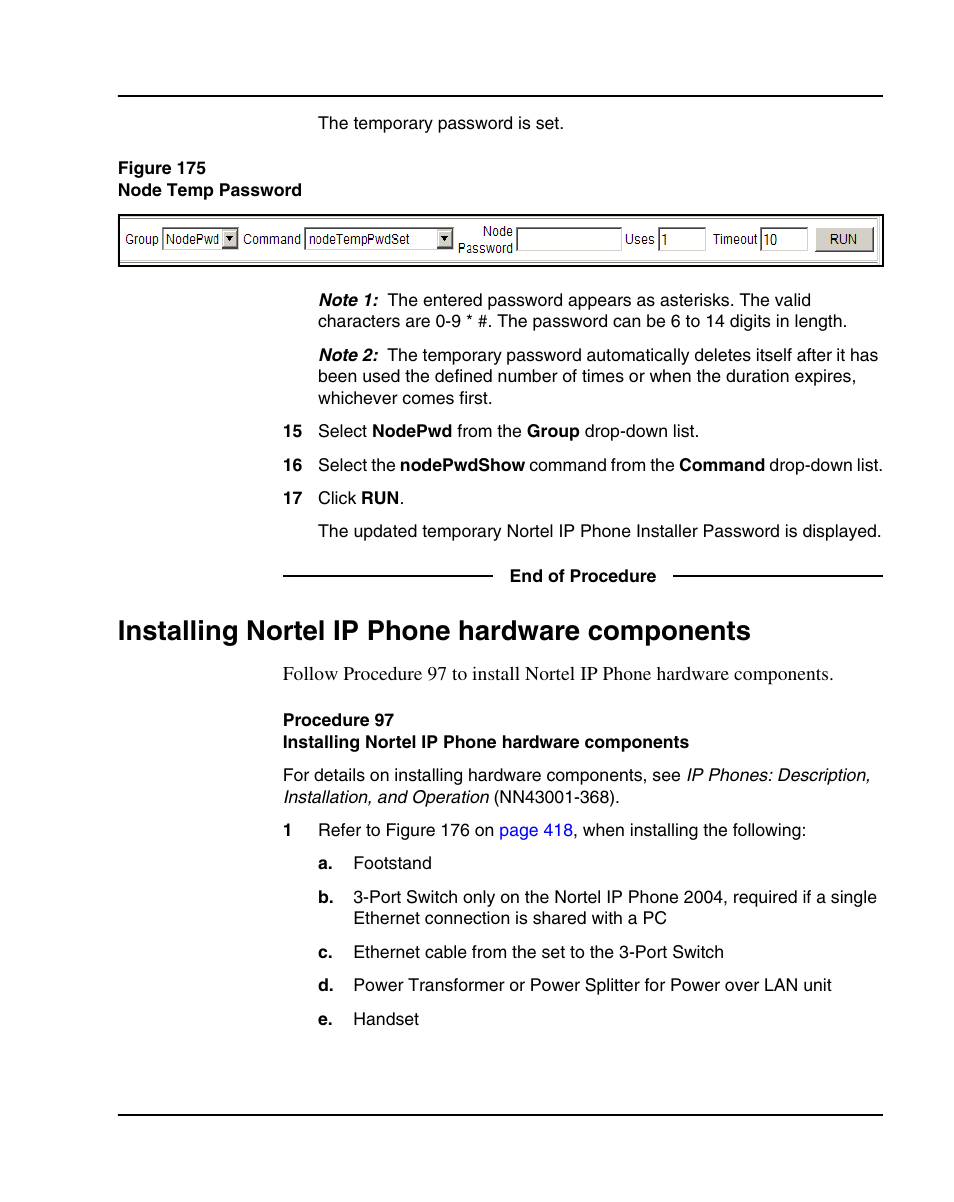Installing nortel ip phone hardware components | Nortel Networks 1000E User Manual | Page 417 / 468