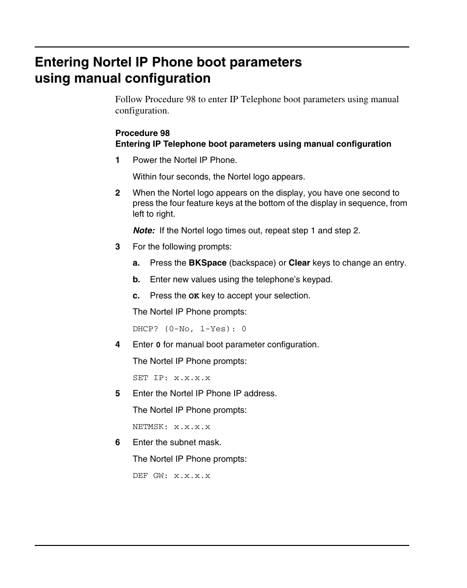 Manual configuration" on | Nortel Networks 1000E User Manual | Page 422 / 468