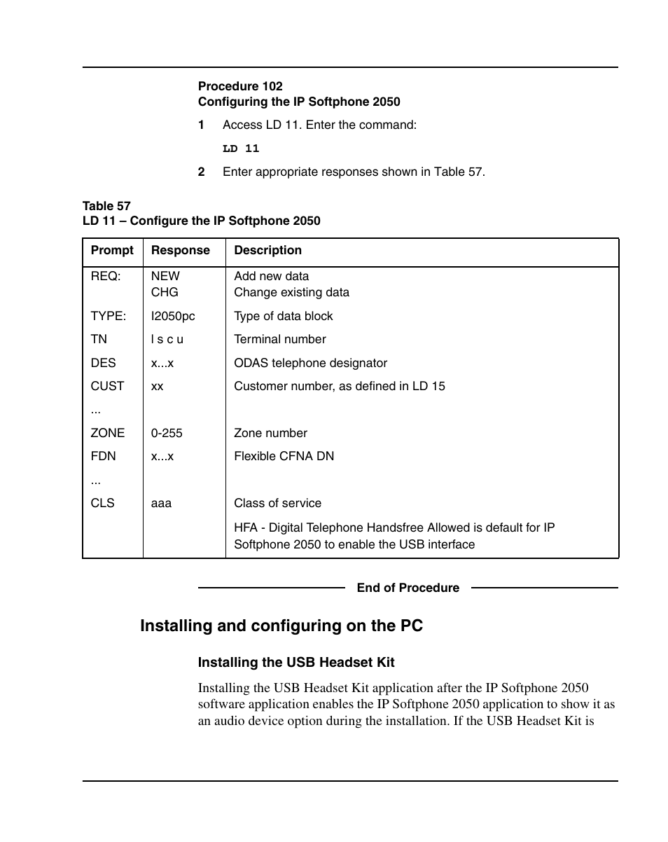 Installing and configuring on the pc, Procedure 102 configuring the ip softphone 2050 | Nortel Networks 1000E User Manual | Page 433 / 468