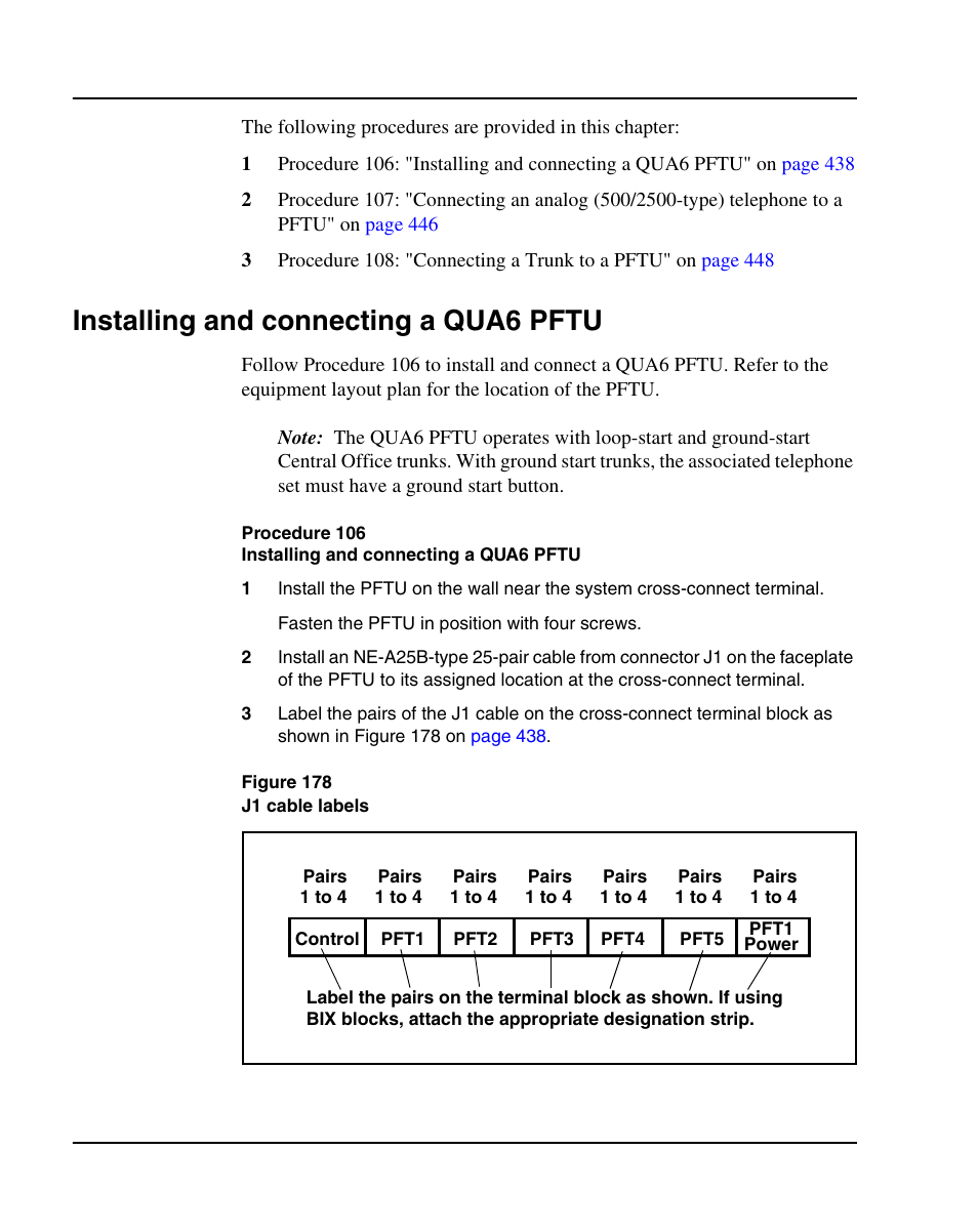 Installing and connecting a qua6 pftu | Nortel Networks 1000E User Manual | Page 438 / 468