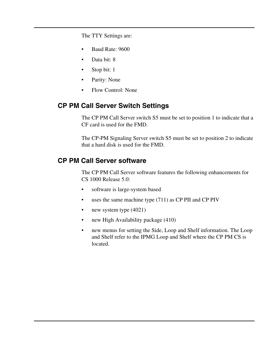 Cp pm call server switch settings, Cp pm call server software | Nortel Networks 1000E User Manual | Page 51 / 468