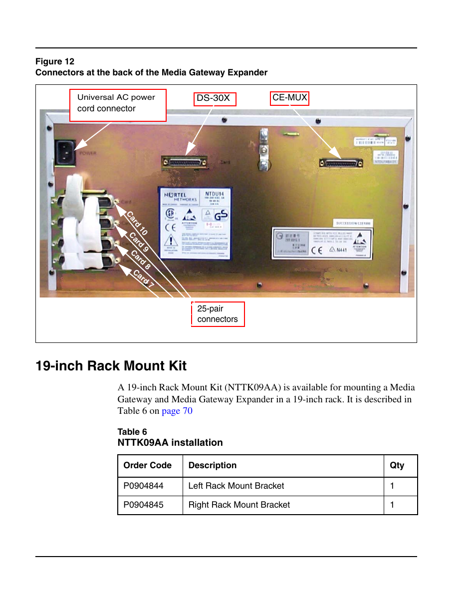 Inch rack mount kit, It (see figure 12 on | Nortel Networks 1000E User Manual | Page 70 / 468