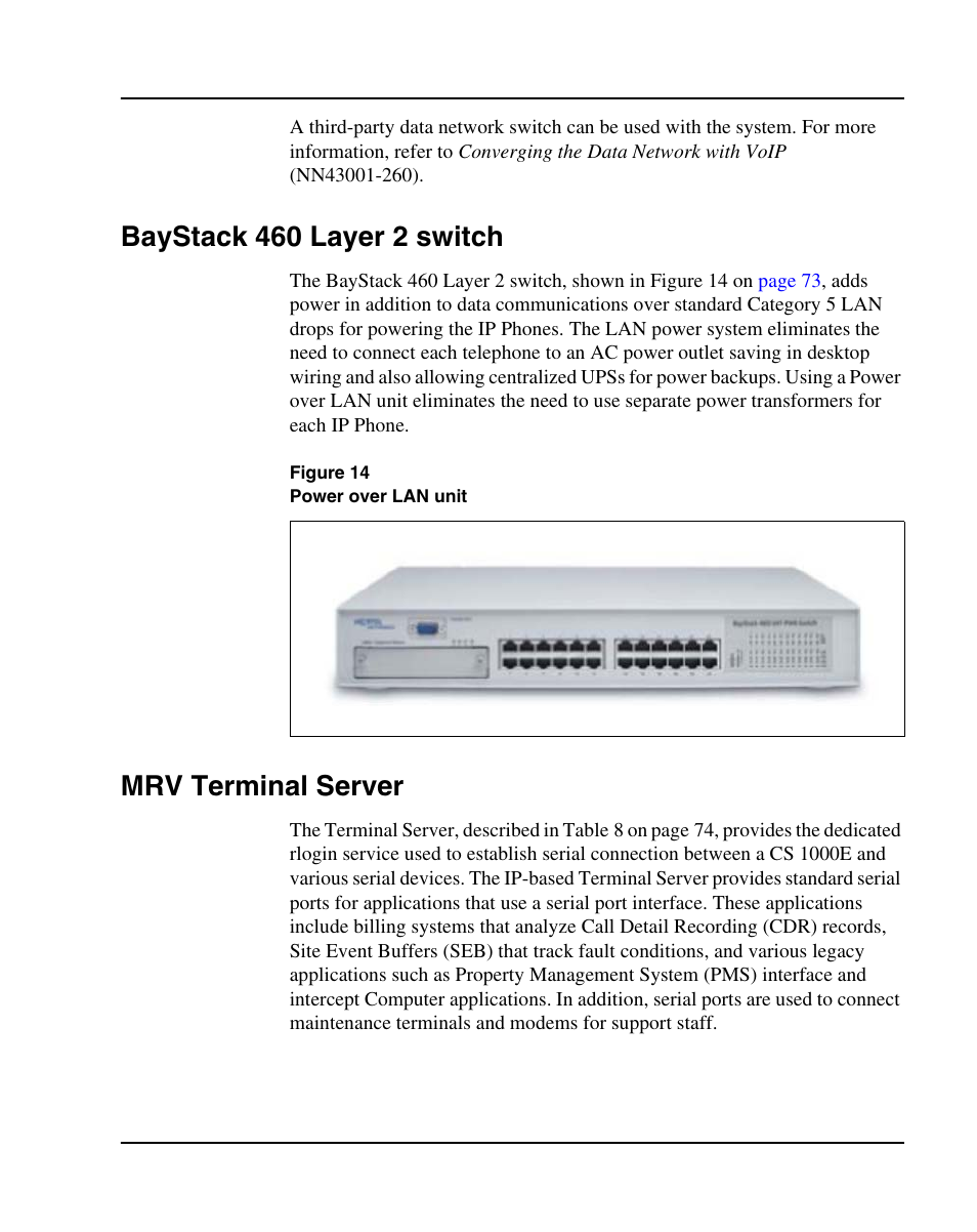 Baystack 460 layer 2 switch, Mrv terminal server | Nortel Networks 1000E User Manual | Page 73 / 468