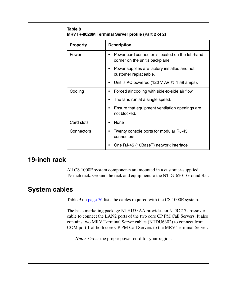 Inch rack, System cables | Nortel Networks 1000E User Manual | Page 75 / 468