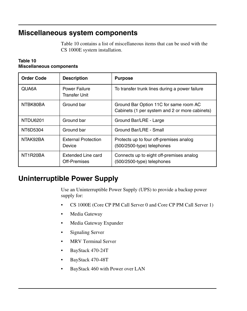 Miscellaneous system components, Uninterruptible power supply, Uninterruptible power supply (ups) | Nortel Networks 1000E User Manual | Page 78 / 468