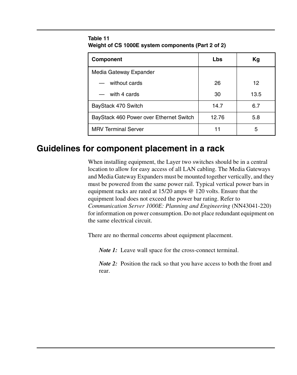 Guidelines for component placement in a rack | Nortel Networks 1000E User Manual | Page 83 / 468