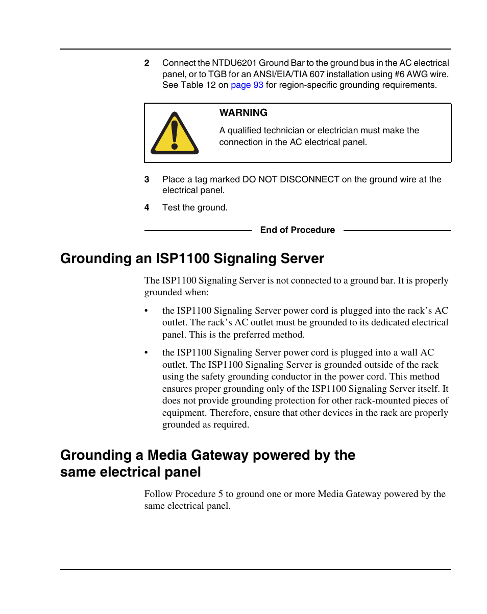 Grounding an isp1100 signaling server | Nortel Networks 1000E User Manual | Page 95 / 468
