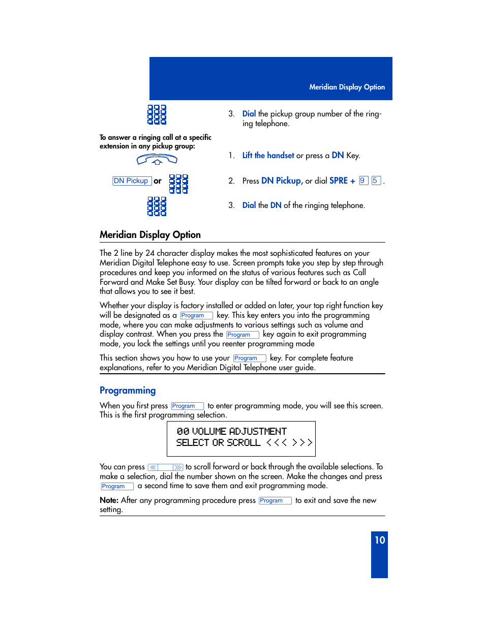 Meridian display option, 00 volume adjustment select or scroll | Nortel Networks M2216ACD User Manual | Page 11 / 24