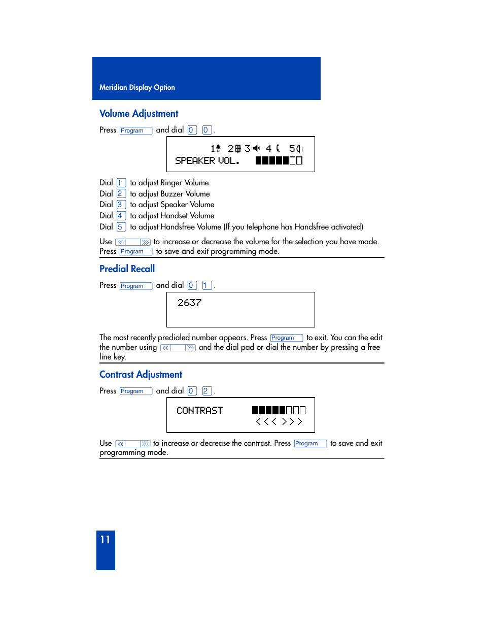 Speaker vol. 1, 2637 < < < > > > contrast | Nortel Networks M2216ACD User Manual | Page 12 / 24