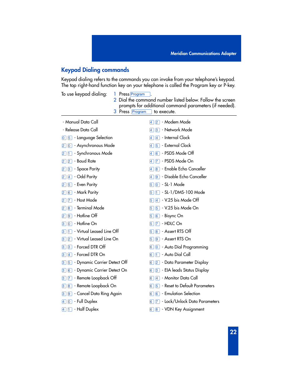 Keypad dialing commands | Nortel Networks M2216ACD User Manual | Page 23 / 24