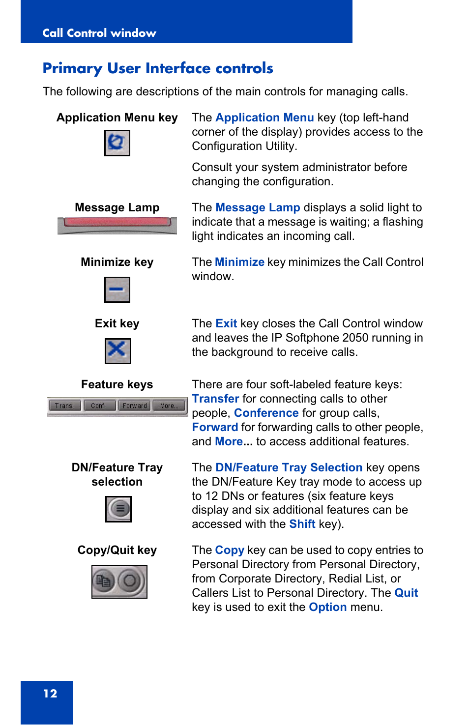 Primary user interface controls | Nortel Networks 2050 User Manual | Page 12 / 46