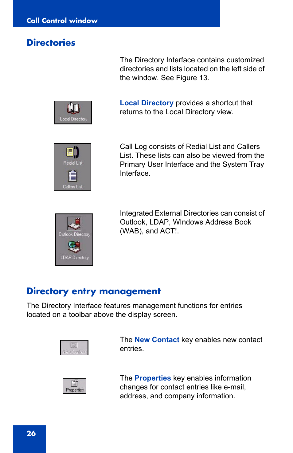 Directories, Directory entry management, Directories directory entry management | Nortel Networks 2050 User Manual | Page 26 / 46