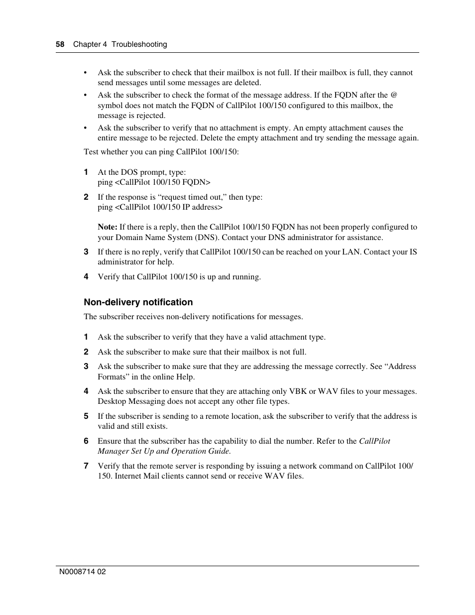 Non-delivery notification | Nortel Networks CallPilot 100 User Manual | Page 58 / 68