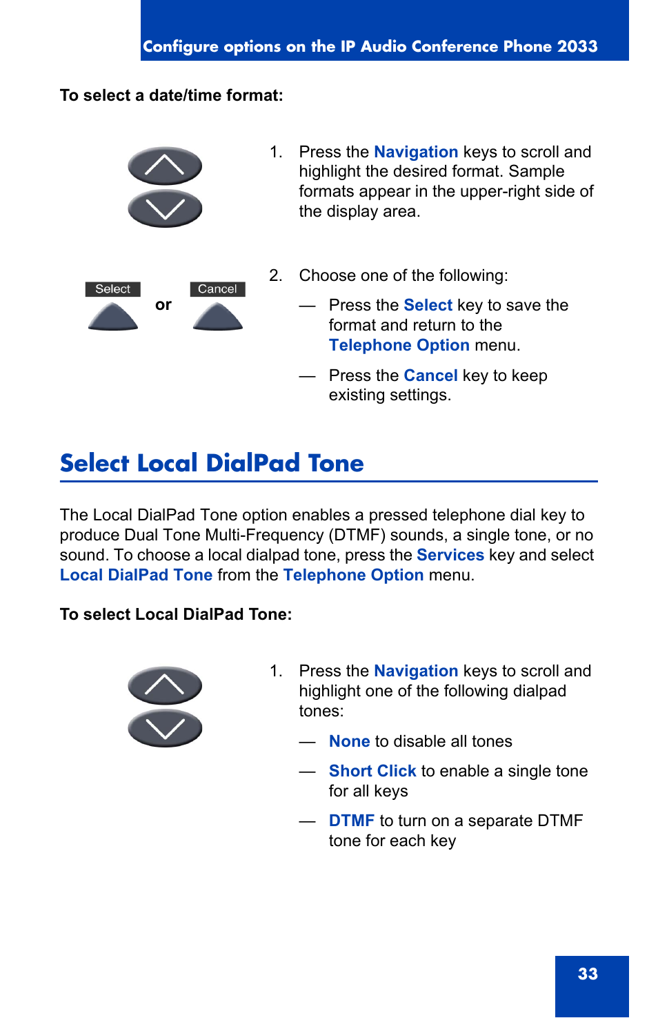 Select local dialpad tone | Nortel Networks NN-10300-014 User Manual | Page 33 / 90