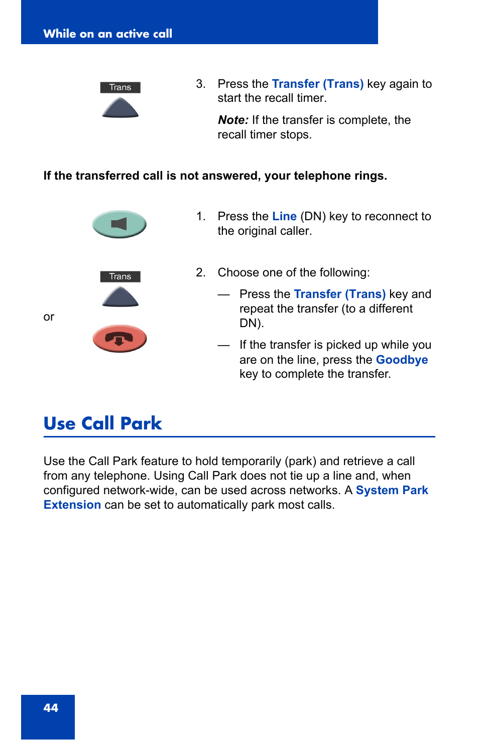 Use call park | Nortel Networks NN-10300-014 User Manual | Page 44 / 90