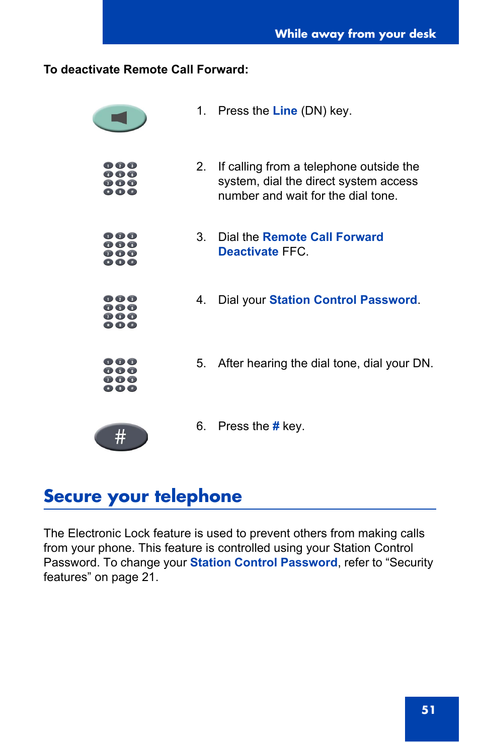 Secure your telephone | Nortel Networks NN-10300-014 User Manual | Page 51 / 90