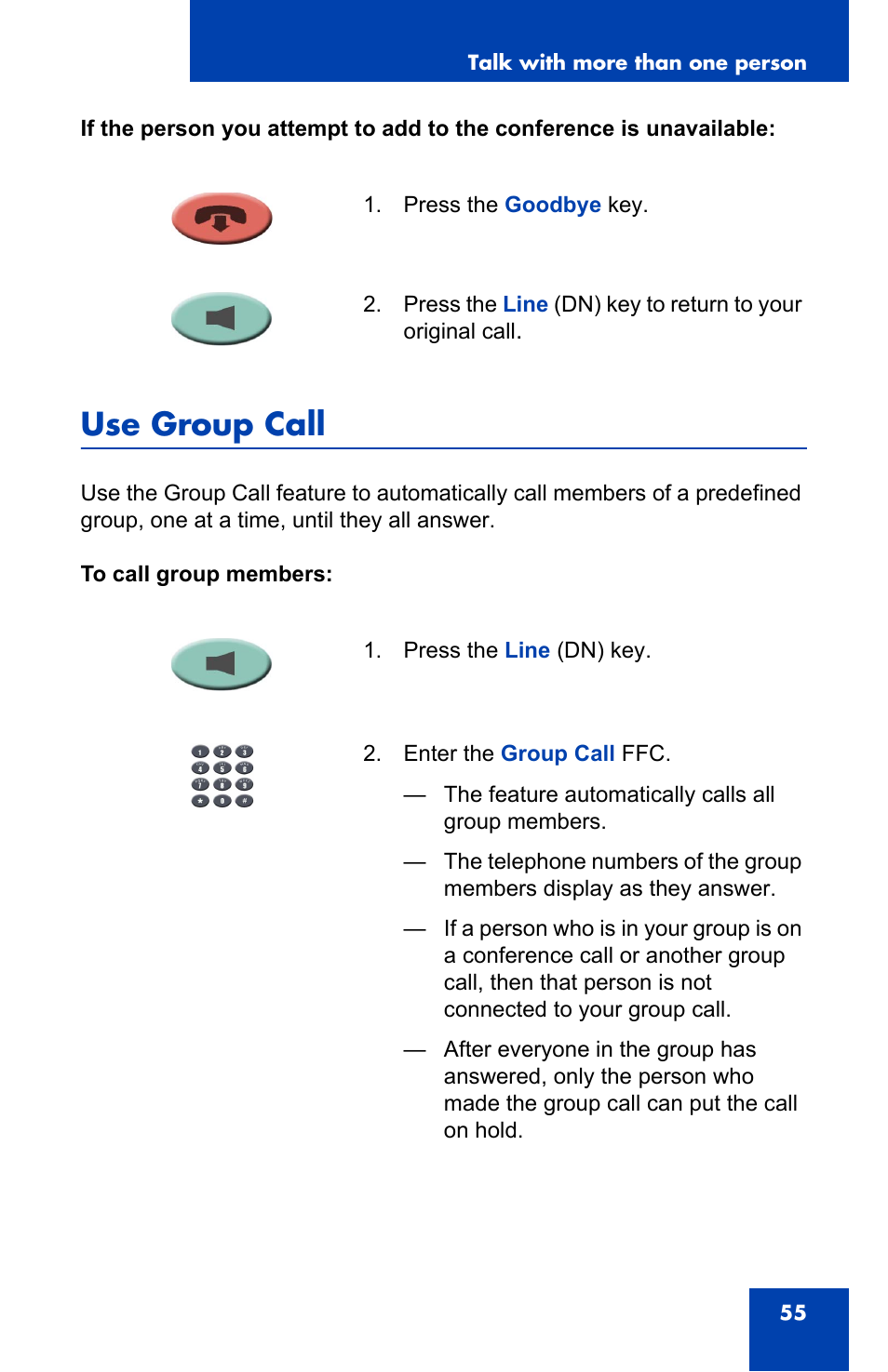 Use group call | Nortel Networks NN-10300-014 User Manual | Page 55 / 90