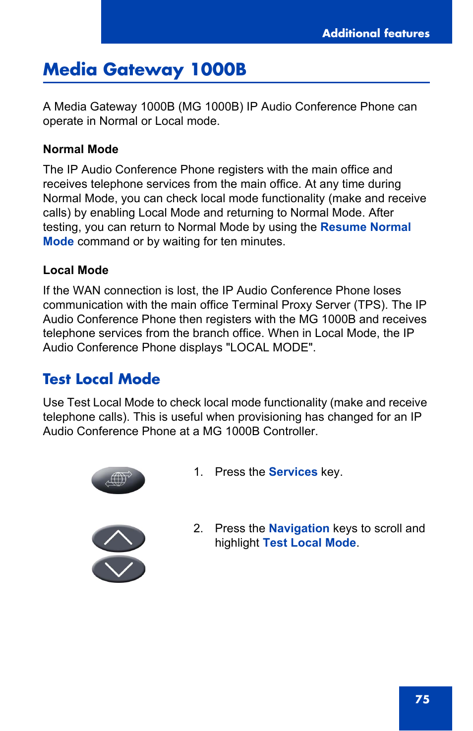 Media gateway 1000b, Test local mode | Nortel Networks NN-10300-014 User Manual | Page 75 / 90