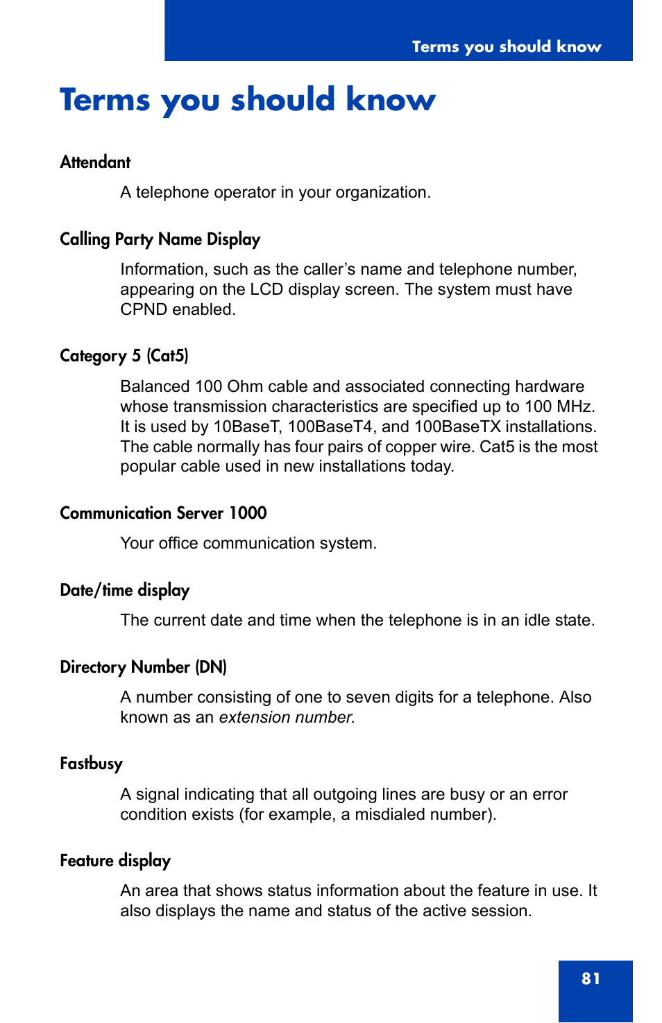 Terms you should know | Nortel Networks NN-10300-014 User Manual | Page 81 / 90