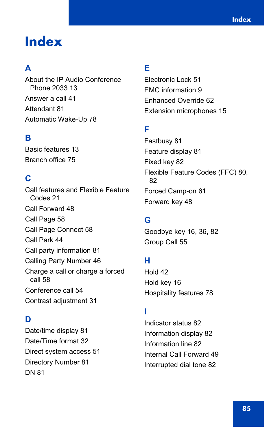 Index | Nortel Networks NN-10300-014 User Manual | Page 85 / 90