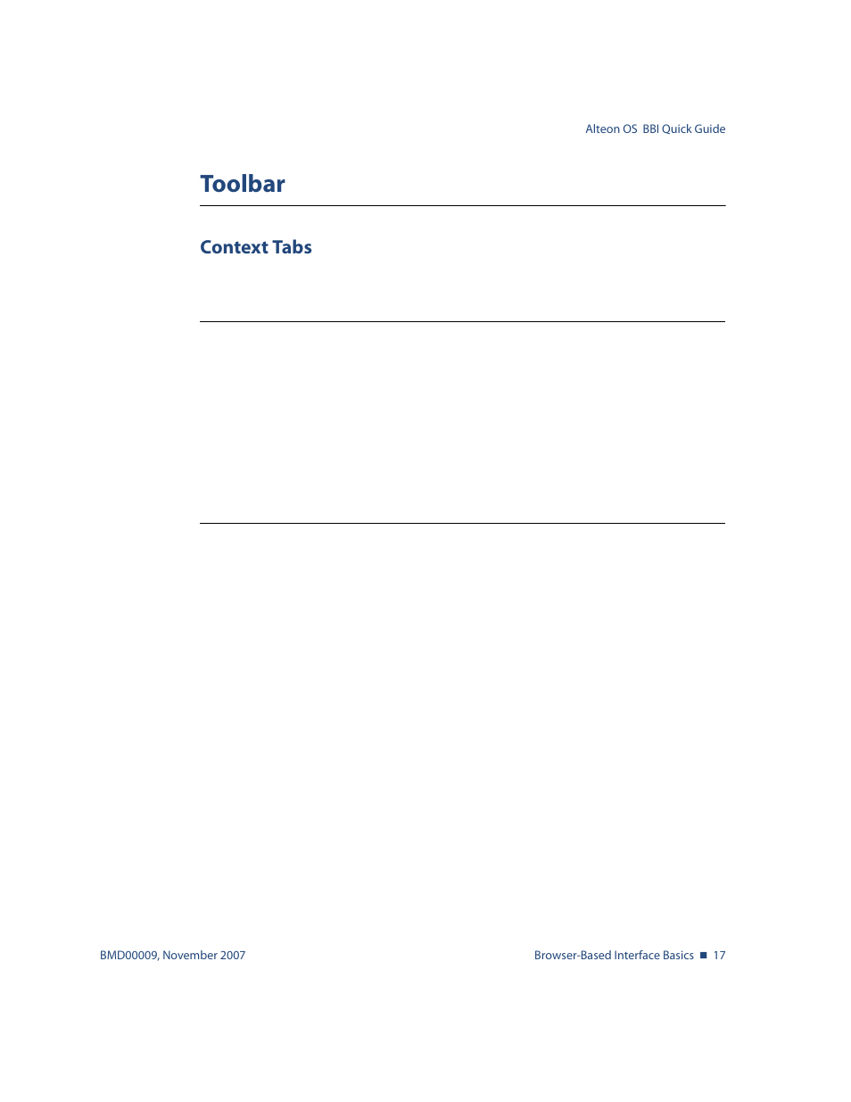 Toolbar, Context tabs, Toolbar 17 | Context tabs 17 | Nortel Networks ALTEON OS BMD00009 User Manual | Page 17 / 32