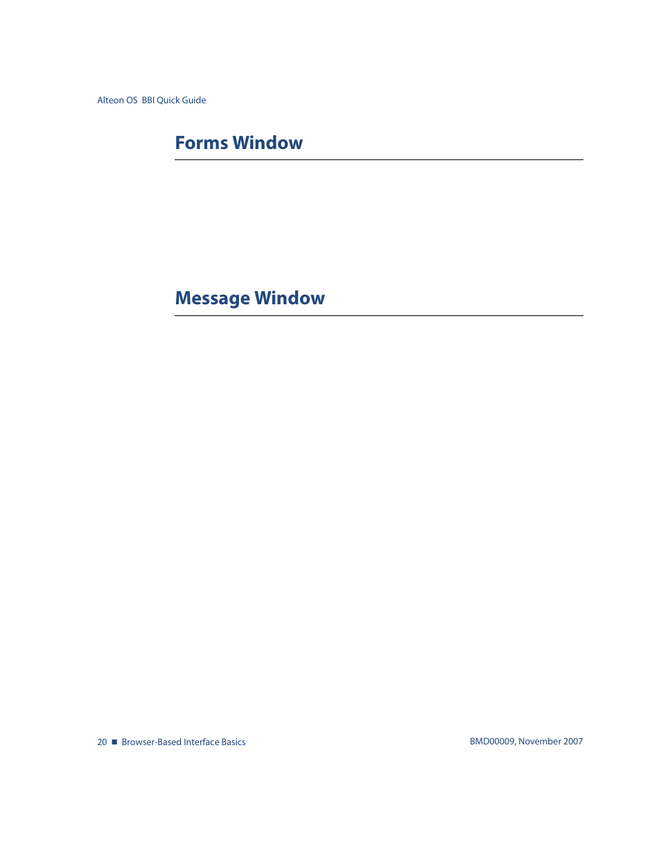 Forms window, Message window, Forms window 20 message window 20 | Nortel Networks ALTEON OS BMD00009 User Manual | Page 20 / 32