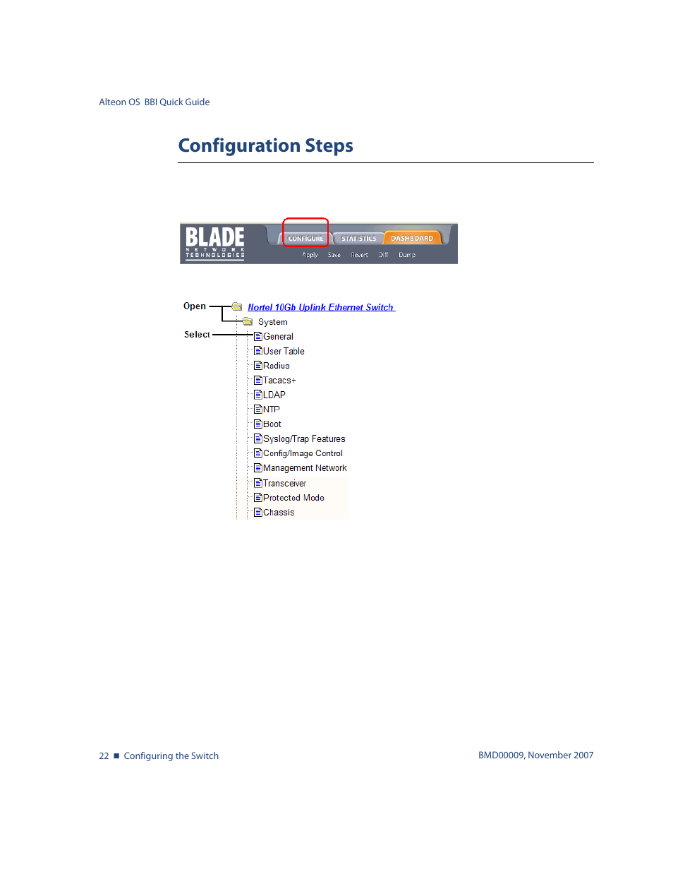 Configuration steps, Configuration steps 22 | Nortel Networks ALTEON OS BMD00009 User Manual | Page 22 / 32