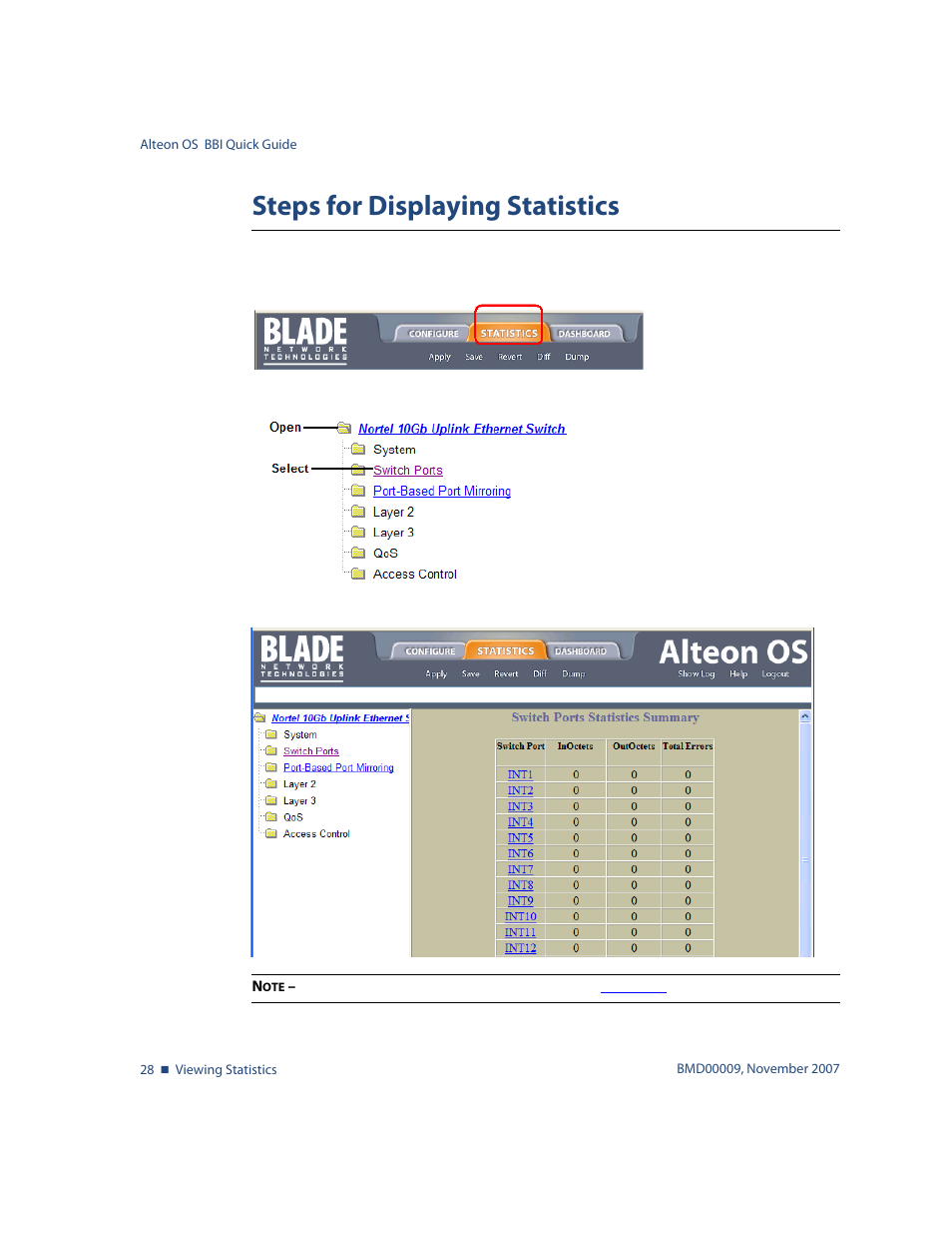 Steps for displaying statistics, Steps for displaying statistics 28 | Nortel Networks ALTEON OS BMD00009 User Manual | Page 28 / 32