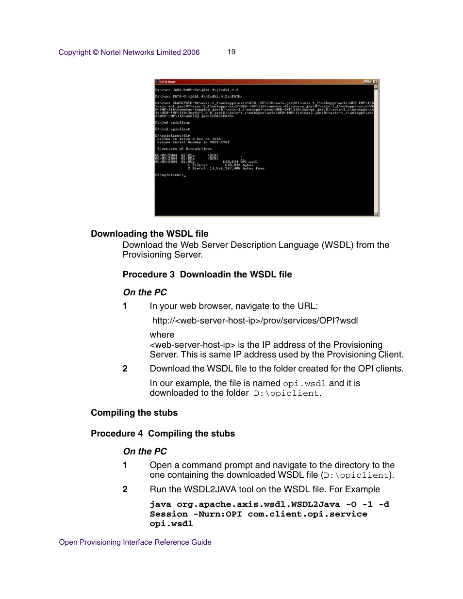 Downloading the wsdl file, Compiling the stubs | Nortel Networks NN42020-123 User Manual | Page 19 / 58
