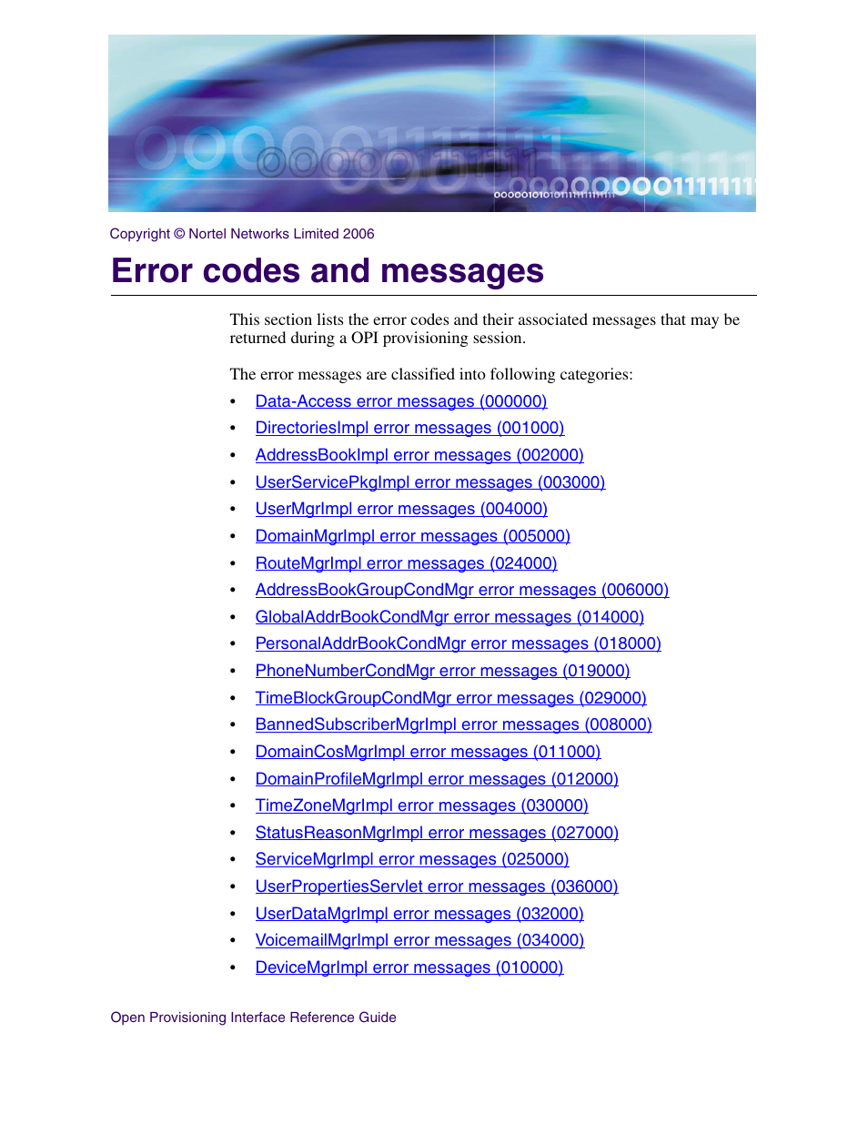 Error codes and messages | Nortel Networks NN42020-123 User Manual | Page 29 / 58