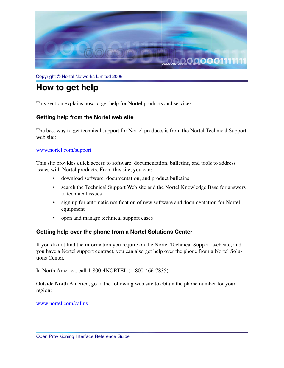 How to get help, Getting help from the nortel web site | Nortel Networks NN42020-123 User Manual | Page 5 / 58